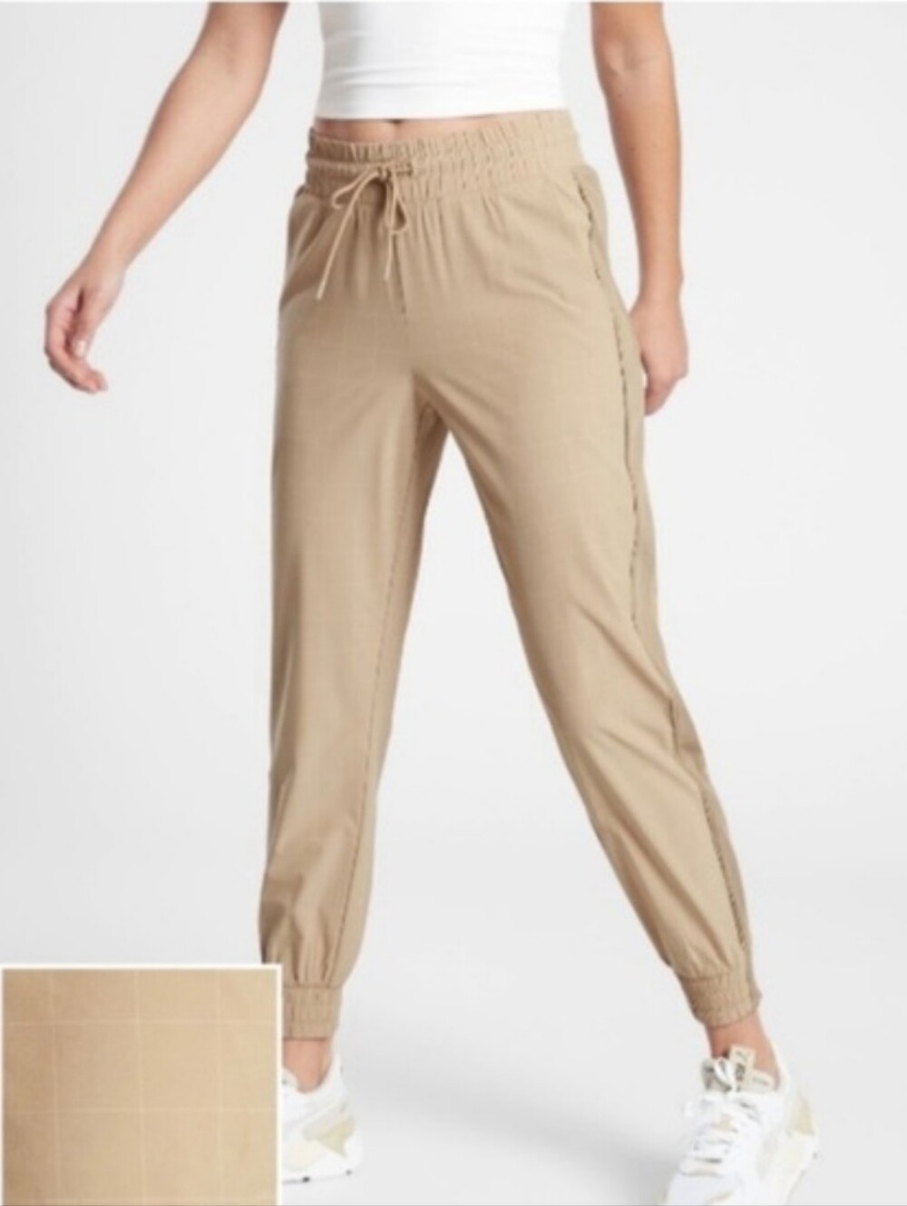 Athleta Textured Brooklyn Joggers In Windowpane Silt Beige Drawstring